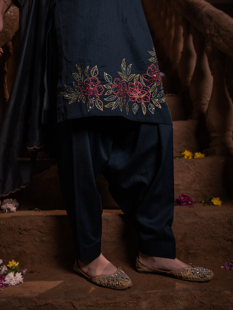 Navy Blue Cotton Stitched Suit Set