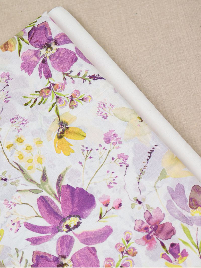 Floral White Matching Printed Unstitched Suit 2 Pc Set