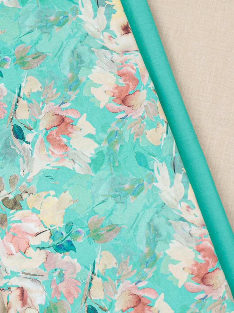 Aquamarine Matching Printed Unstitched Suit 2 Pc Set