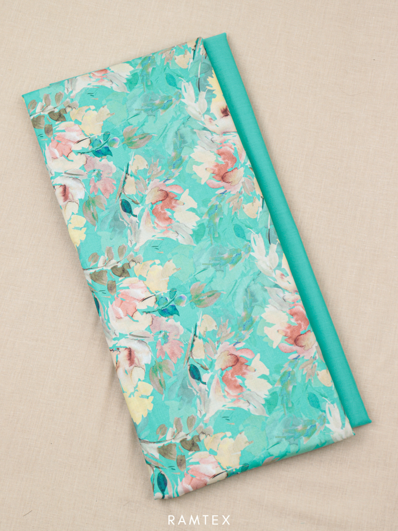Aquamarine Matching Printed Unstitched Suit 2 Pc Set