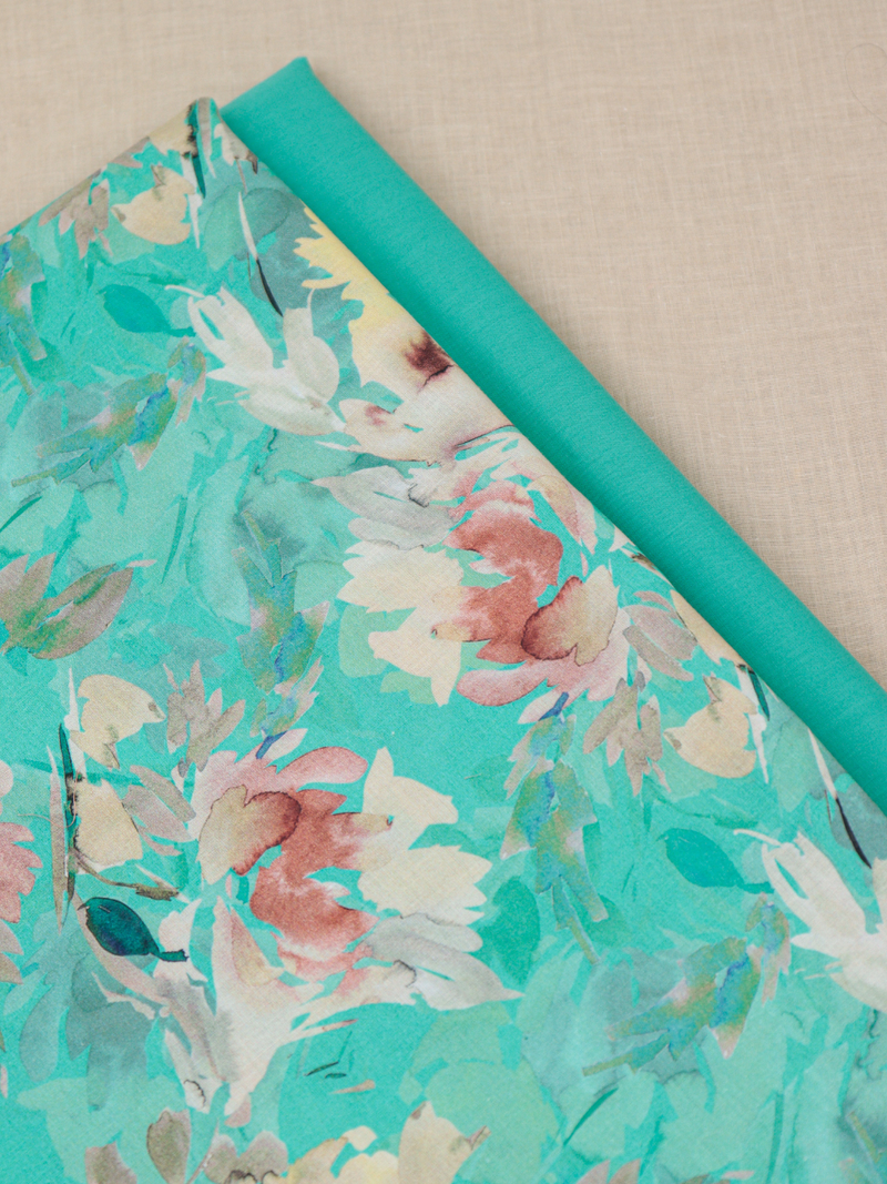 Aquamarine Matching Printed Unstitched Suit 2 Pc Set
