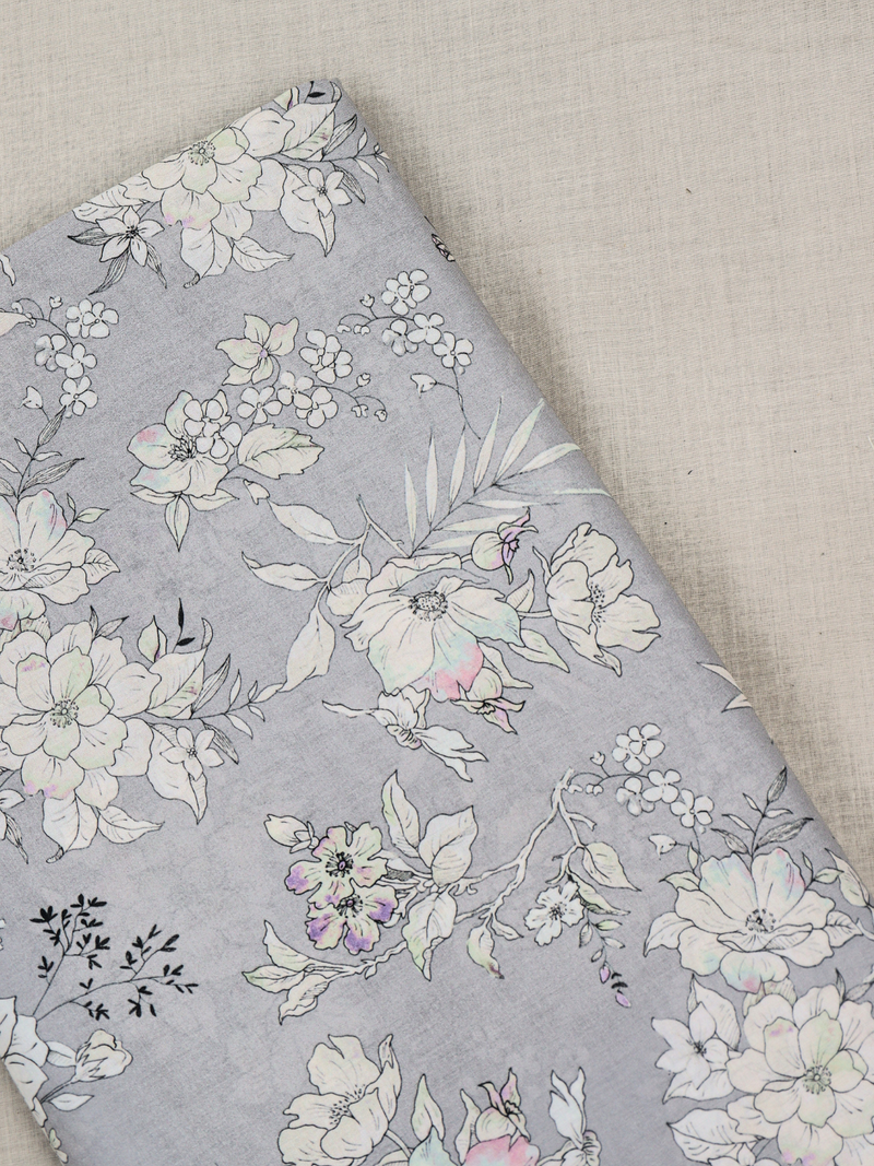 Grey All-Over Printed Unstitched Suit 2 Pc set