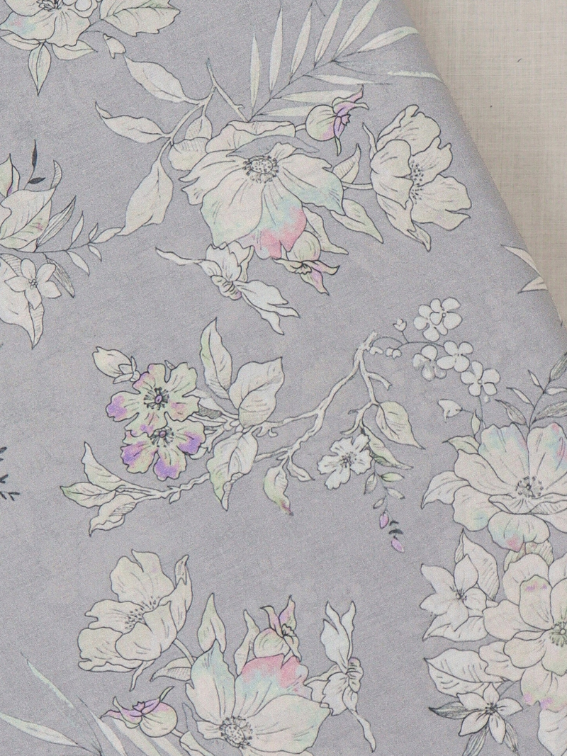 Grey All-Over Printed Unstitched Suit 2 Pc set