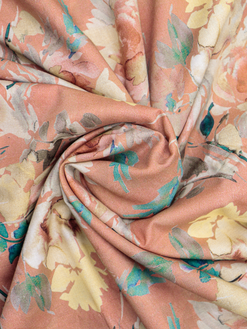 Creamy Peach Matching Printed Unstitched Suit 2 Pc Set