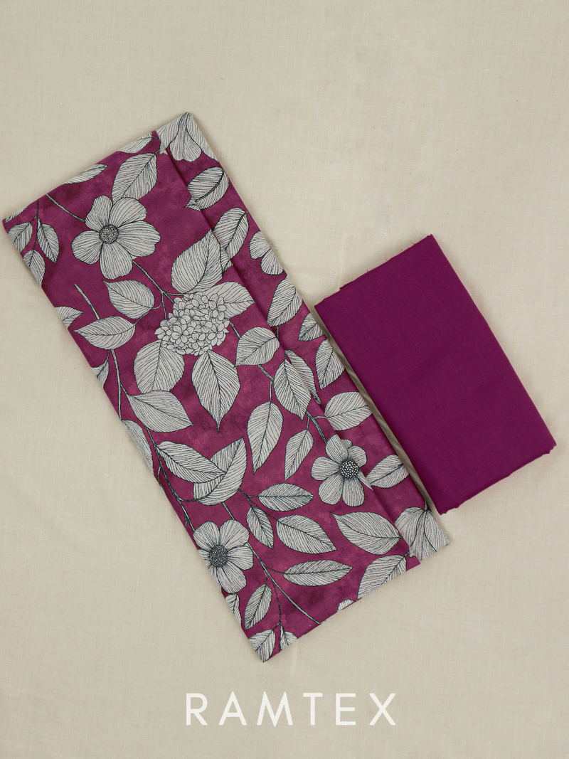 Fuchsia Pink Matching Printed Unstitched Suit 2 Pc set