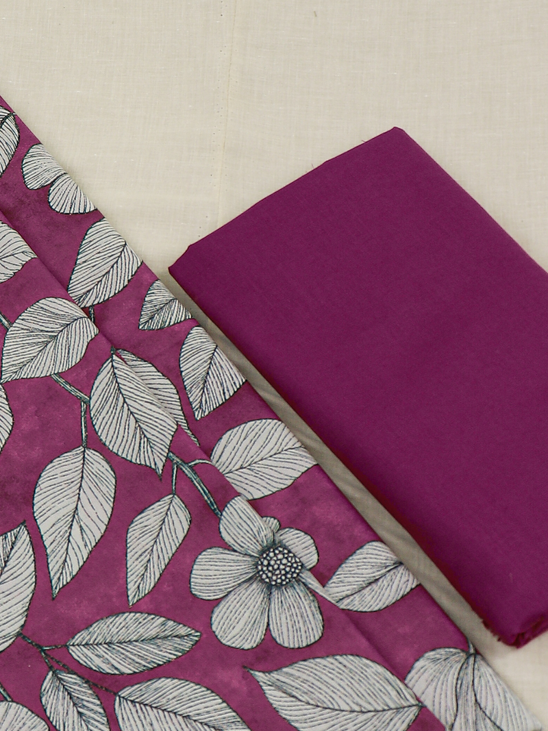 Fuchsia Pink Matching Printed Unstitched Suit 2 Pc set