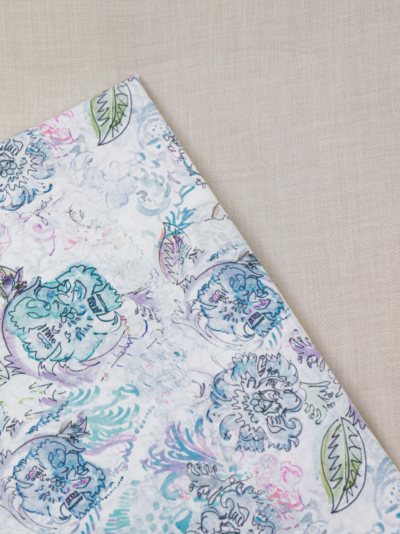 Sea-Blue Over Printed Unstitched Suit 2 Pc set