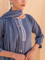 Grey Embroidered Stitched Suit Set