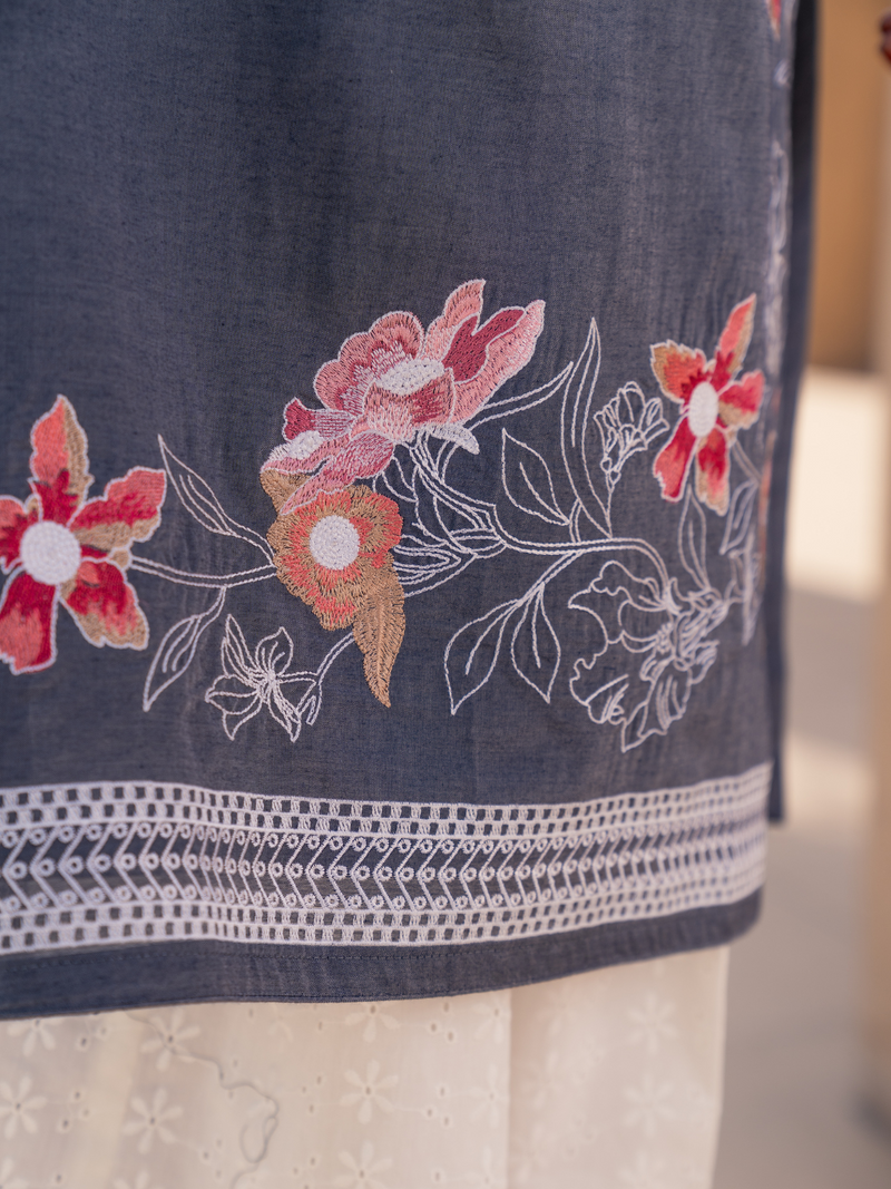 Grey Embroidered Stitched Suit Set