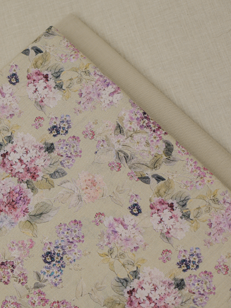 Beige Matching Printed Unstitched Suit 2 Pc set