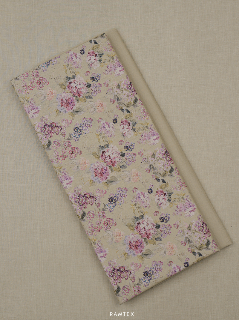 Beige Matching Printed Unstitched Suit 2 Pc set