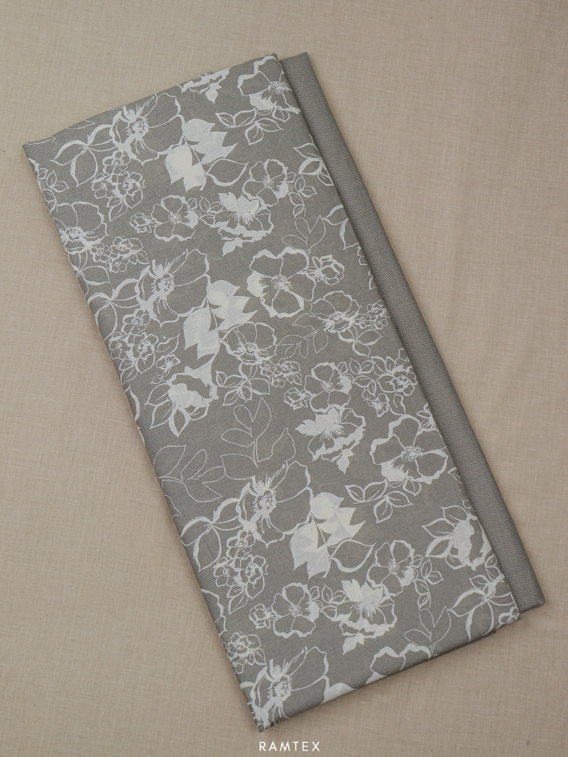 Grey Matching Printed Unstitched Suit 2 Pc set