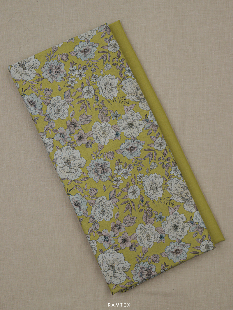 Mustard Matching Printed Unstitched Suit 2 Pc set