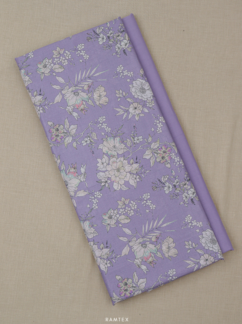 Lilac Matching Printed Unstitched Suit 2 Pc set