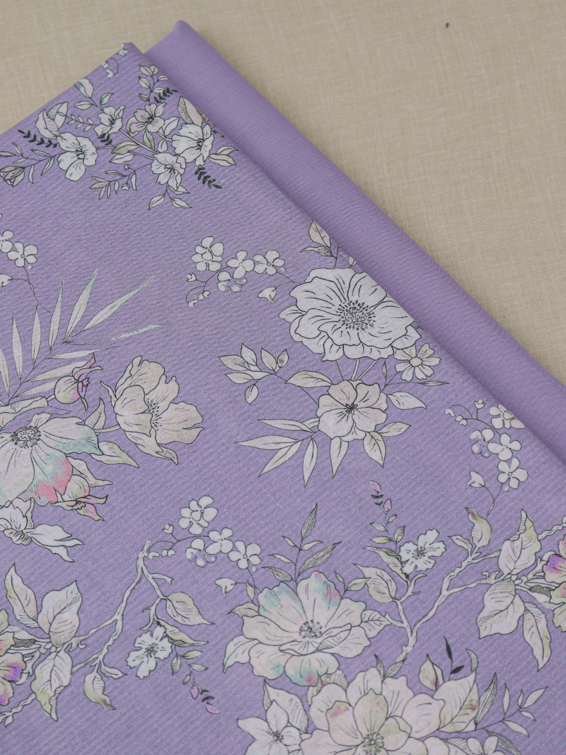 Lilac Matching Printed Unstitched Suit 2 Pc set