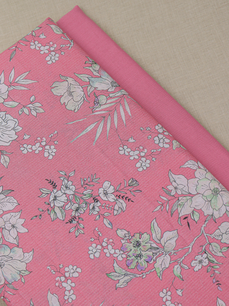 Rose Matching Printed Unstitched Suit 2 Pc set