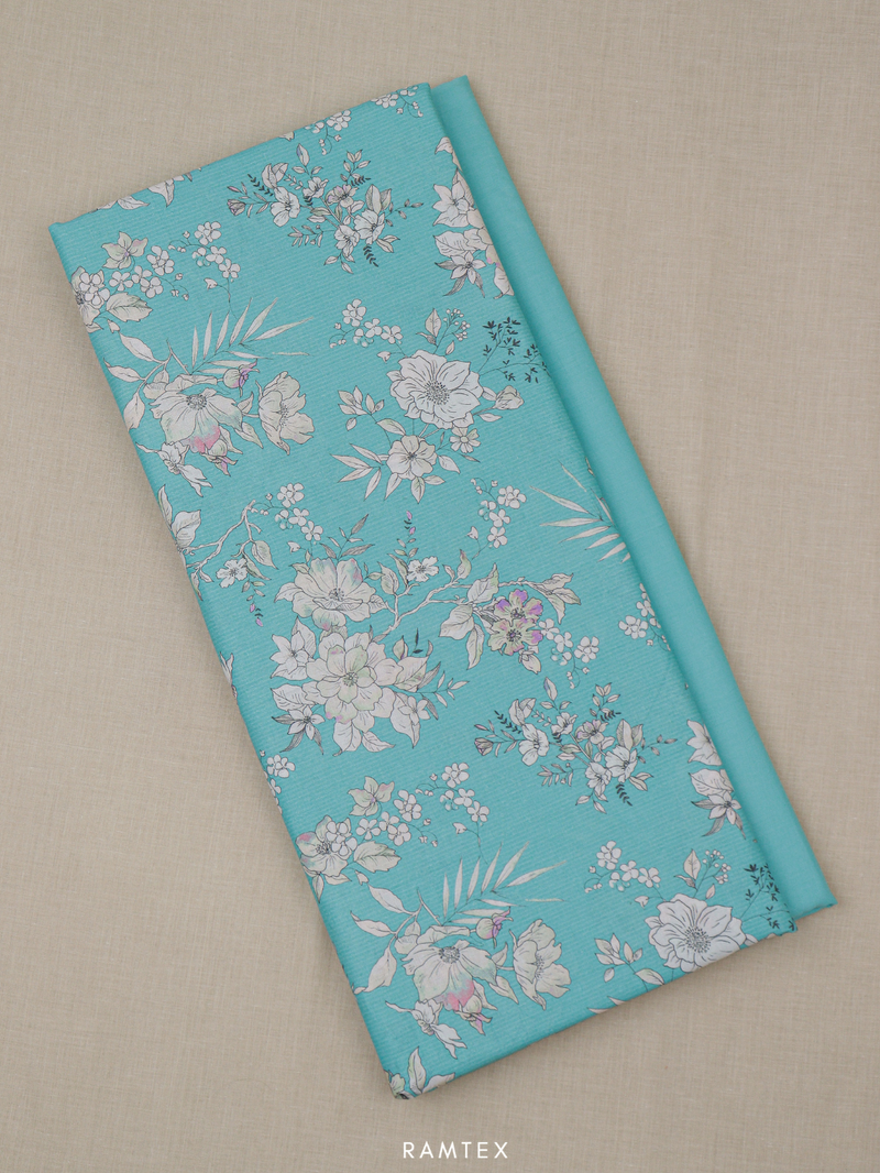 Turquoise Matching Printed Unstitched Suit 2 Pc set
