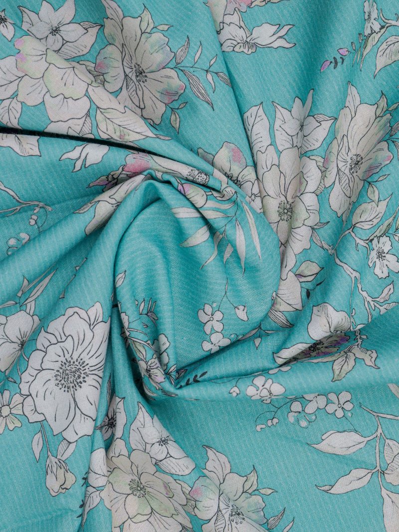 Turquoise Matching Printed Unstitched Suit 2 Pc set