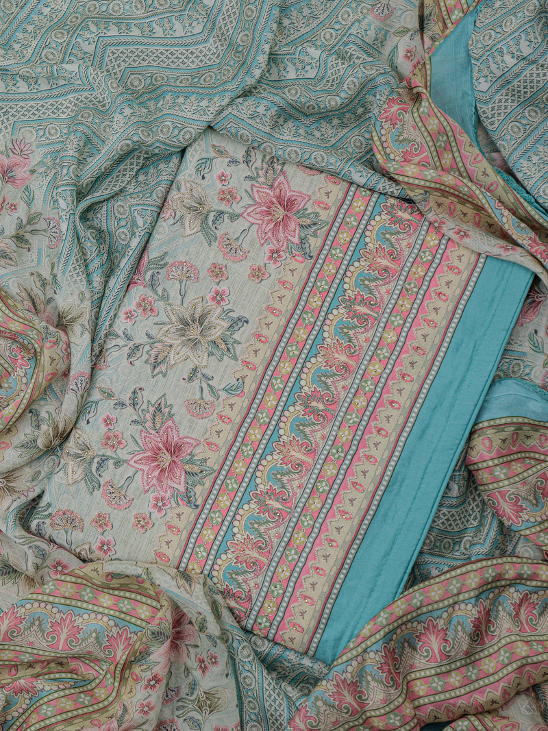 Sea-Green Embroidered Unstitched Suit Set