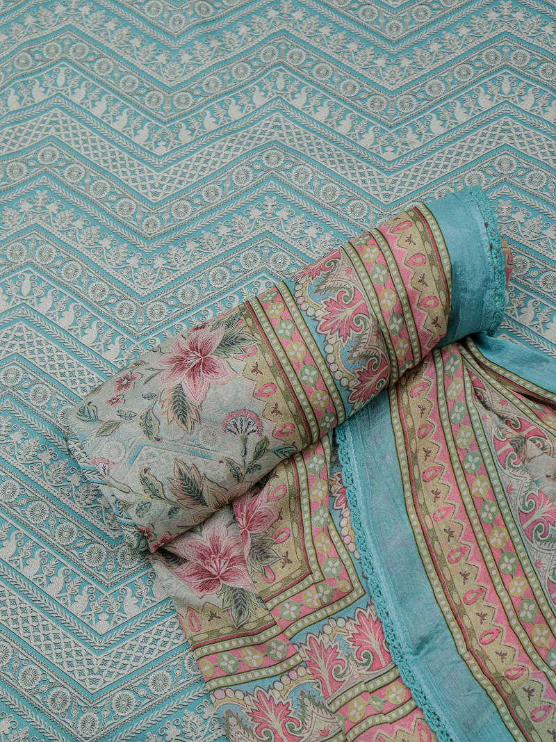 Sea-Green Embroidered Unstitched Suit Set