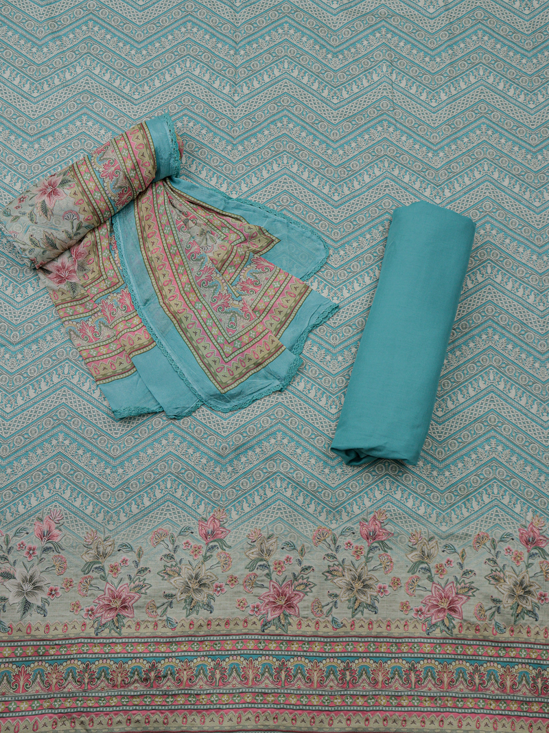 Sea-Green Embroidered Unstitched Suit Set