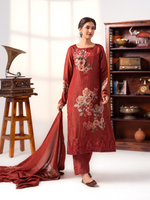 Silk Printed Hand Embroidery Unstitched Suit Set