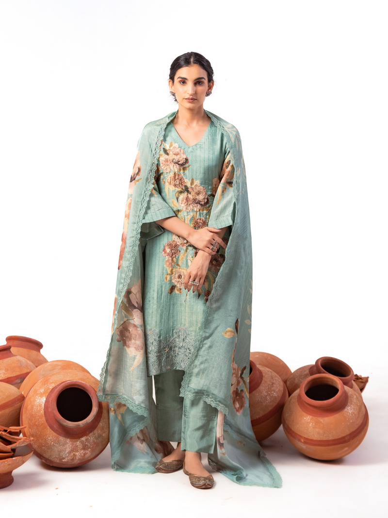Gucci Silk Printed Handwork Unstitched Suit Set