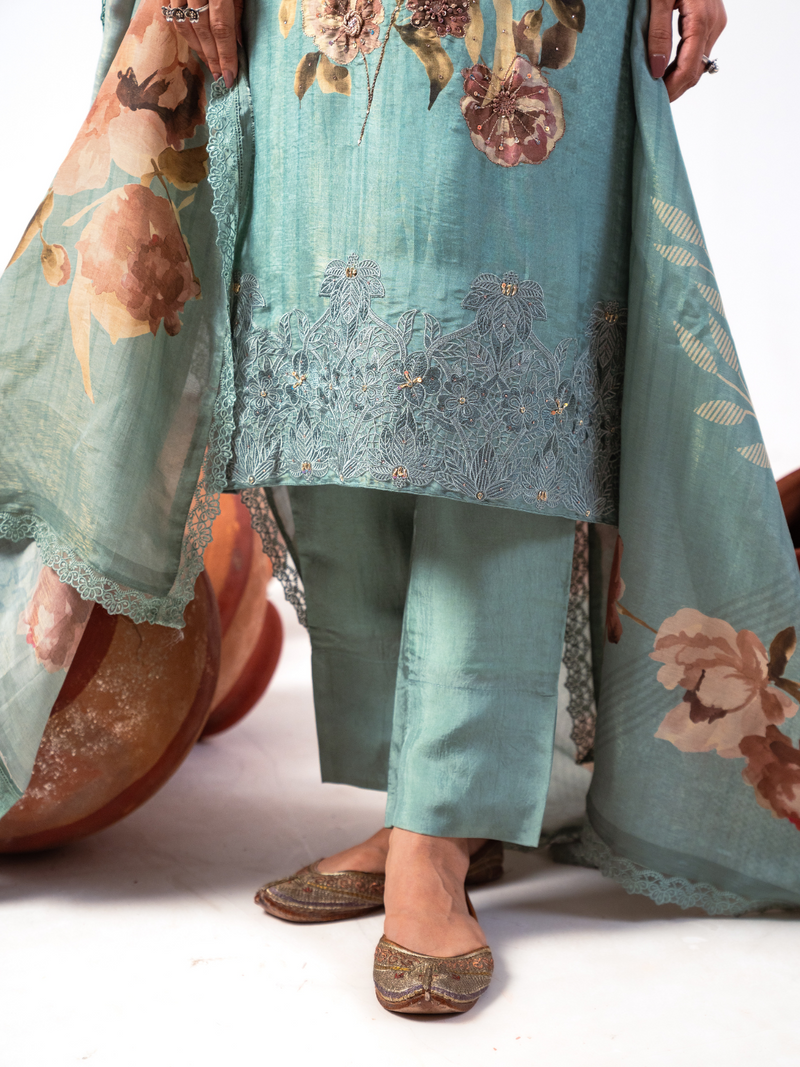 Gucci Silk Printed Handwork Unstitched Suit Set