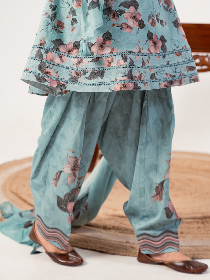 Pastel Blue Printed Unstitched Suit Set