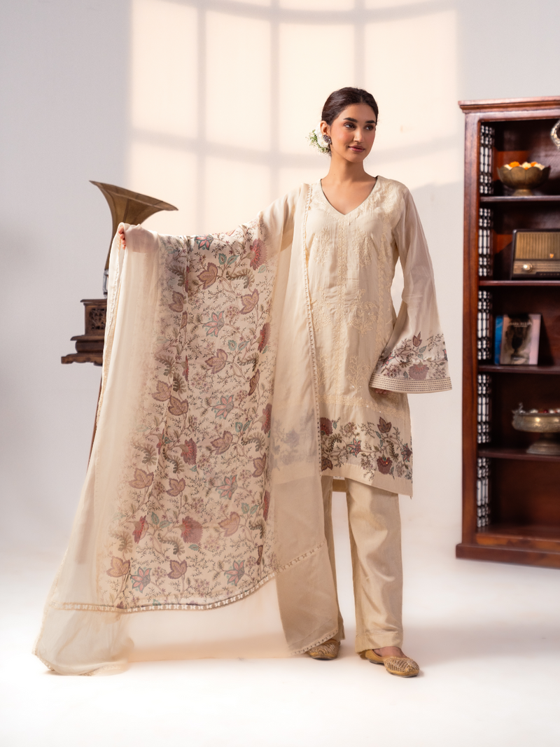 Organza Embroidered Handwork Unstitched Suit Set