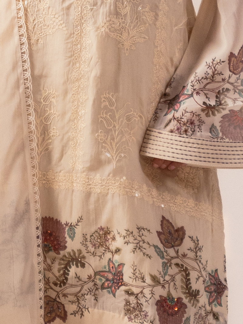 Organza Embroidered Handwork Unstitched Suit Set