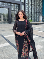 Black Organza Embroidered Unstitched Suit Set