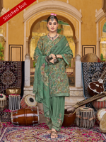 Green Printed Tissue Organza Stitched Suit Set with Zari and Intricate Embroidery