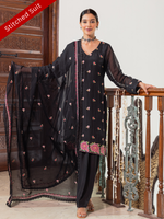 Black Organza Stitched Suit Multi-Thread Embroidery & Bottom Work