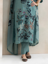 Teal Organza Unstitched Suit Multi-Thread Embroidery & Handwork
