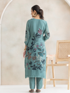 Teal Organza Unstitched Suit Multi-Thread Embroidery & Handwork