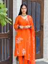 Tangrine Organza Unstitched Suit Multi-Thread Embroidery & Handwork