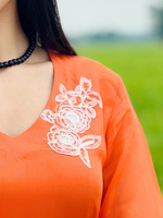 Tangrine Organza Unstitched Suit Multi-Thread Embroidery & Handwork