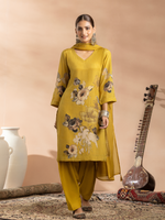 Buttery Mustard Soft Muslin Printed Unstitched Suit Set