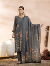 Metallic Grey Soft Muslin Printed Unstitched Suit Set