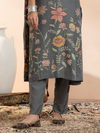Metallic Grey Soft Muslin Printed Unstitched Suit Set