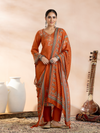 Burnt Orange Soft Muslin Printed Unstitched Suit Set