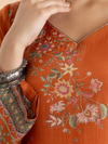 Burnt Orange Soft Muslin Printed Unstitched Suit Set