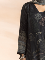 Black Soft Muslin Printed Unstitched Suit Set
