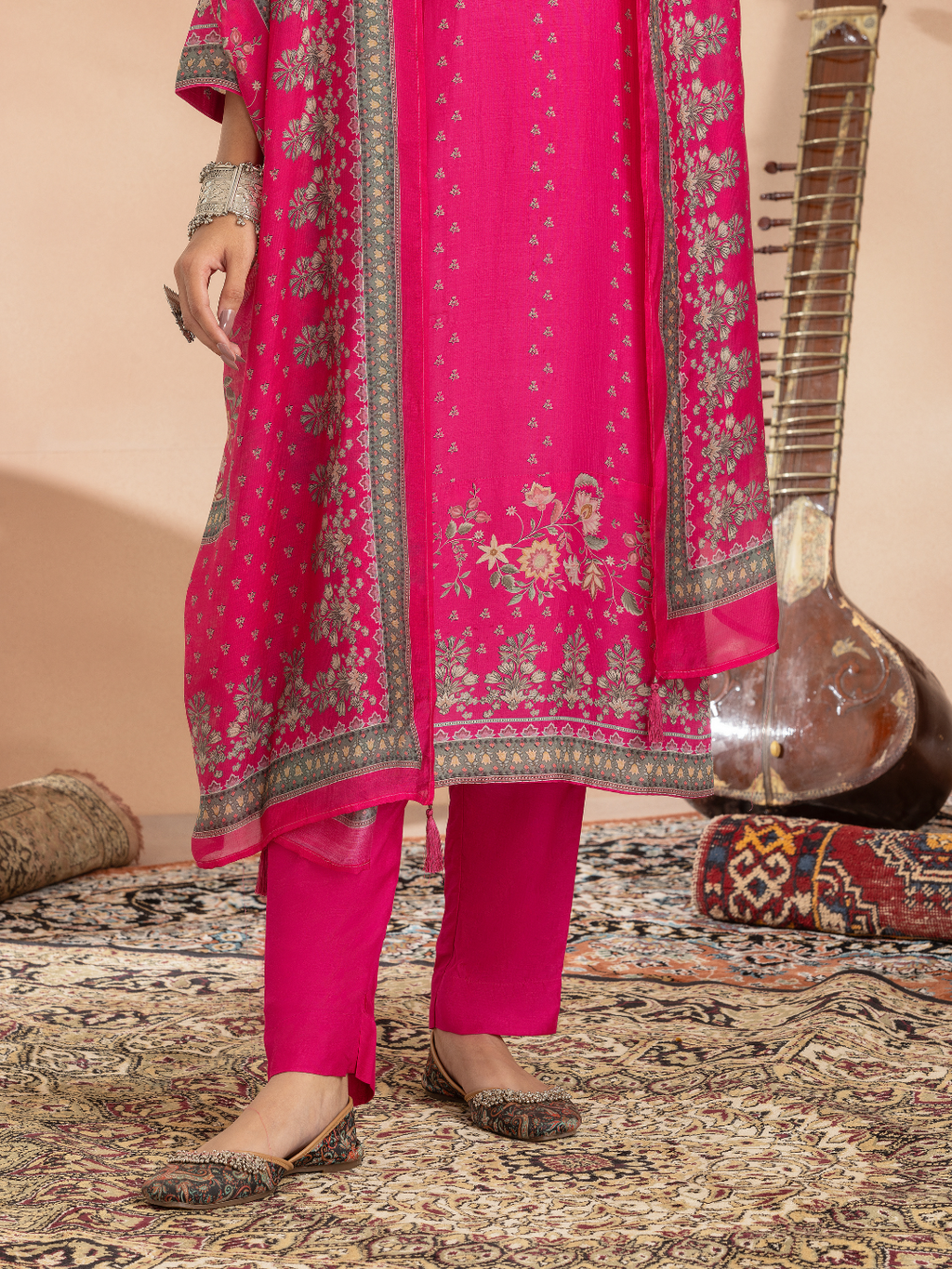 Pink Soft Muslin Printed Unstitched Suit Set