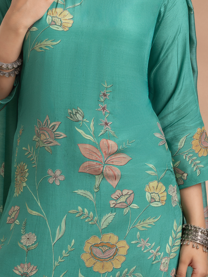 Pine Green Soft Muslin Printed Unstitched Suit Set