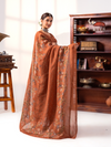 Rust Organza Printed Unstitched Suit Set With Handwork & Embroidery
