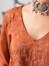 Rust Organza Printed Unstitched Suit Set With Handwork & Embroidery