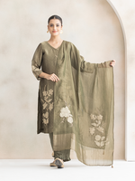 Royal Kanjivaram Jacquard Unstitched Suit Set With Patchwork & Handwork