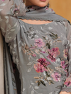 Grey Sequins Embroidered Organza Party Wear Unstitched Suit Set